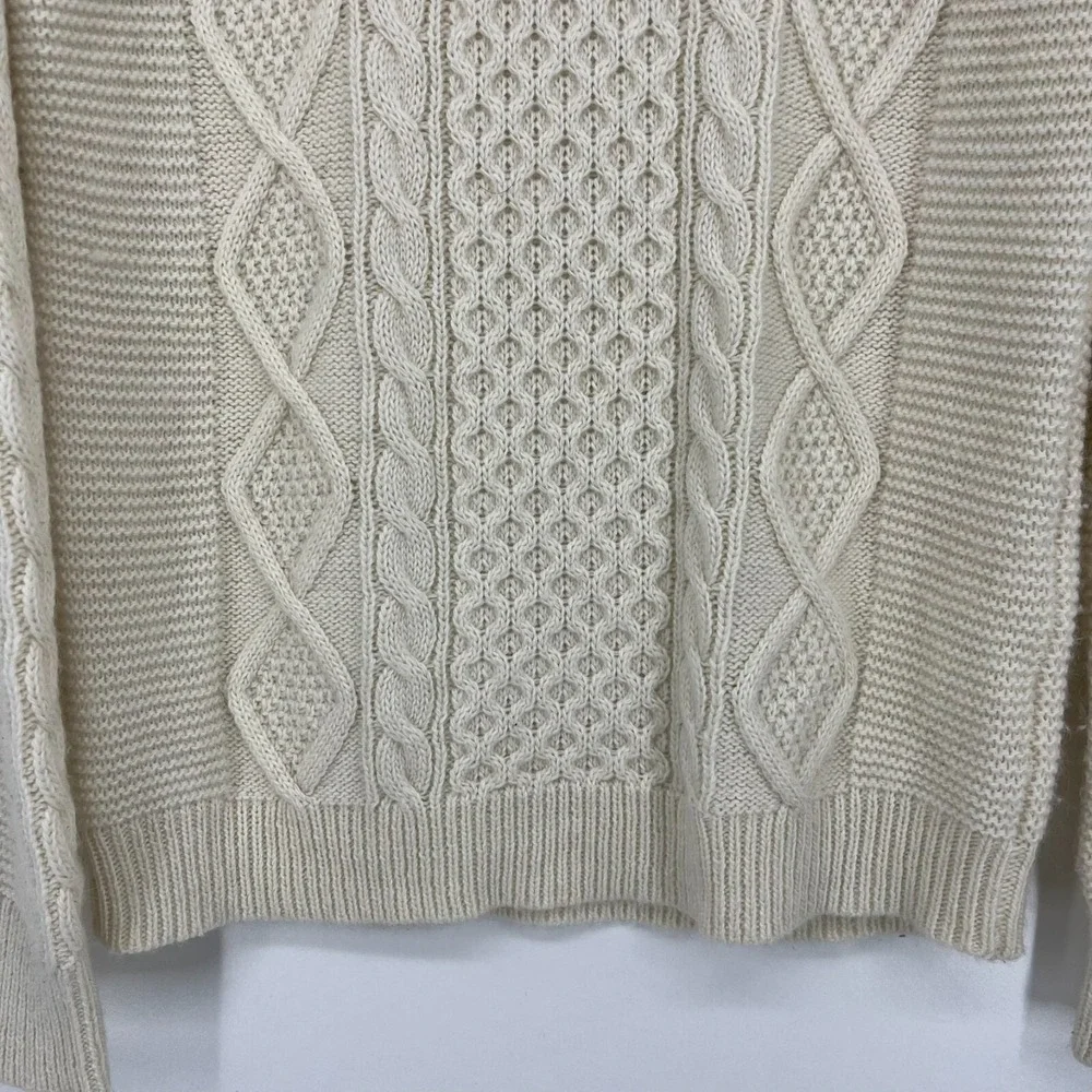 J. Crew Women Cream Ivory Cable Knit Wool Mohair Blend Crewneck Sweater Size S